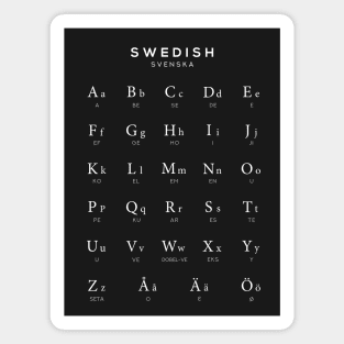 Swedish Alphabet Chart, Sweden Language Chart, Black Magnet